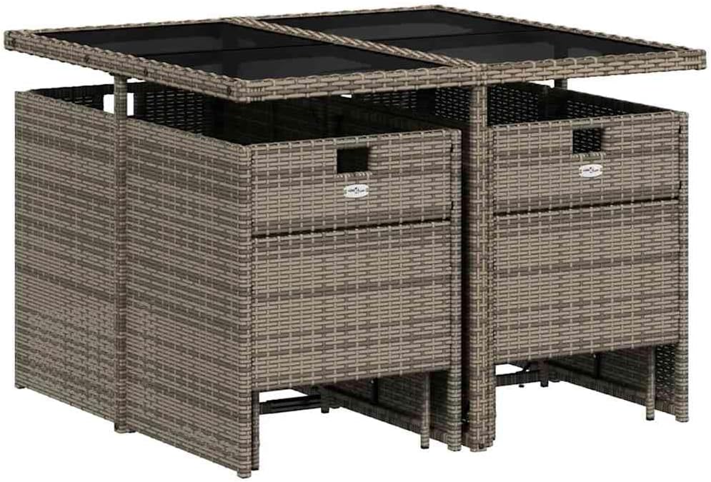 vidaXL 9-Piece Garden Set with Cushions Poly Rattan Grey, Lounge Set, Garden Bench, Lounge Set, Garden, Garden Table, Lounge Sofa, Lounge Sofa Garden, Lounge Set Outdoor - QUORE