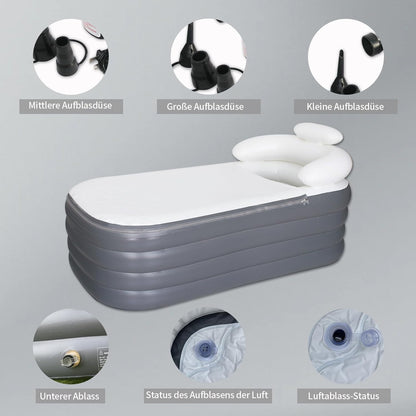 Opblaasbaar Inweekbad Voor Volwassenen – Draagbaar Ijsbad, Spa Bad, Opblaasbaar Bad, Ontspanningsbad – Ruim Formaat 164 x 84 x 51 cm – Met Hoofdsteun En Bekerhouder