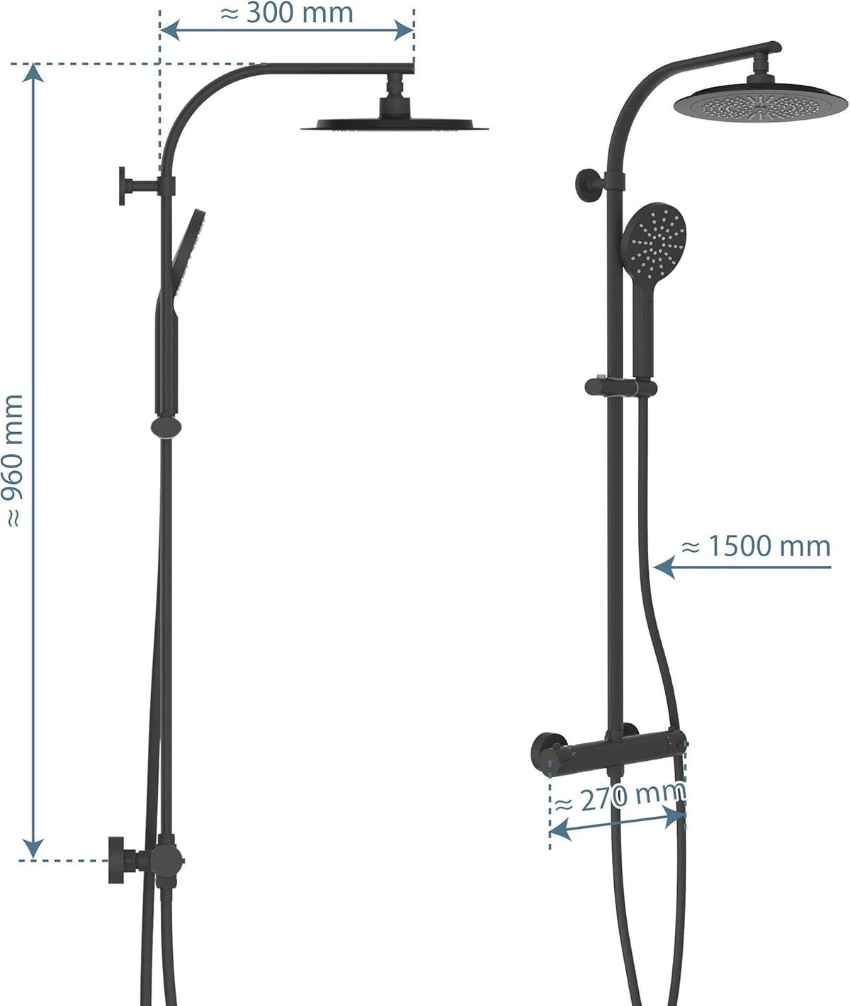 Douchekolom – Douchepaneel – Thermostaatkraan – Regendouche – Handdouche – 24 cm Regendouche – Veiligheids-Kinderslot 38 °C