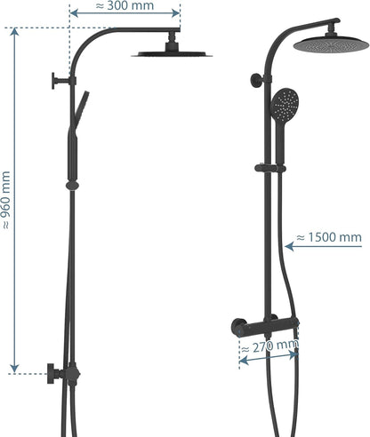 Douchekolom – Douchepaneel – Thermostaatkraan – Regendouche – Handdouche – 24 cm Regendouche – Veiligheids-Kinderslot 38 °C