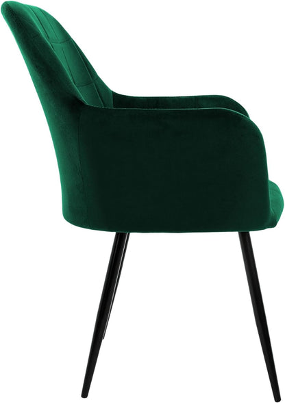 ML-Design Dining Chairs Set of 2 Dining Chairs with Backrest and Armrests, Dark Green,Velvet Seat,Upholstered,Black Metal Legs,Kitchen Chair Living Room Chair Upholstered Chair Recliner