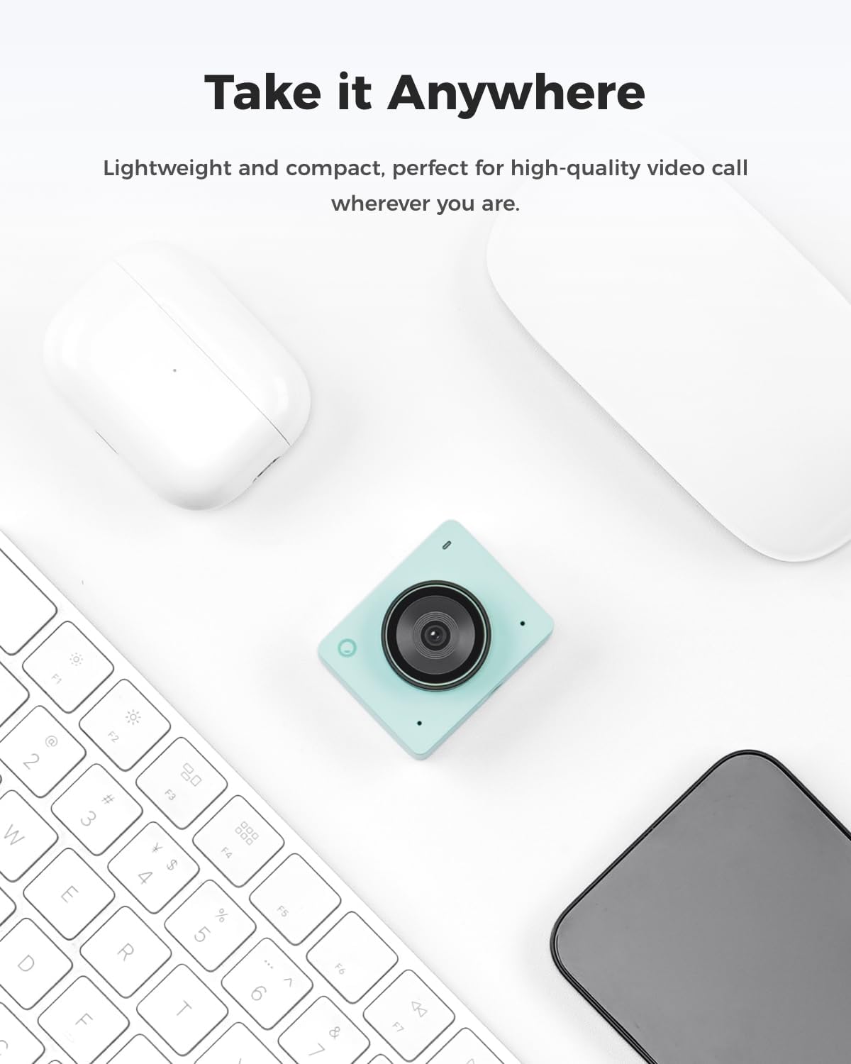 OBSBOT Meet 2-4K Webcam for PC with 1/2" Sensor, AI Framing & Autofocus, Beauty Mode, Lightweight, HDR, Webcam with Microphone, 60 FPS, Web cam for Streaming, Meeting, Gaming, etc. (Aurora Green)