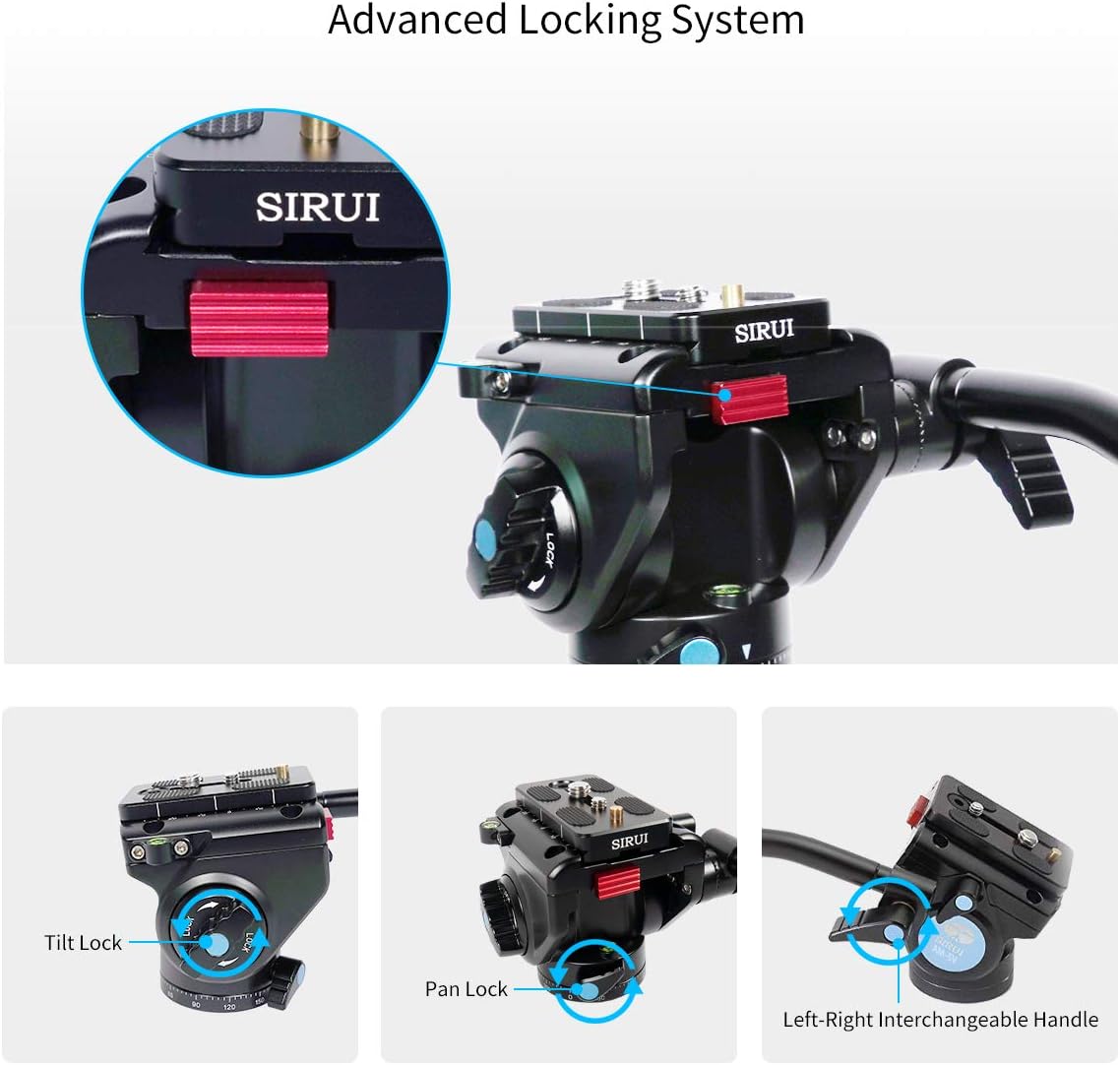 SIRUI AM-5V Fluid videokop, lichtgewicht, 360° panorama, draaibare kantelhoek met Arca Swiss snelkoppelingsplaat, draagkracht 3 kg, voor videocamera, DSLR-camera