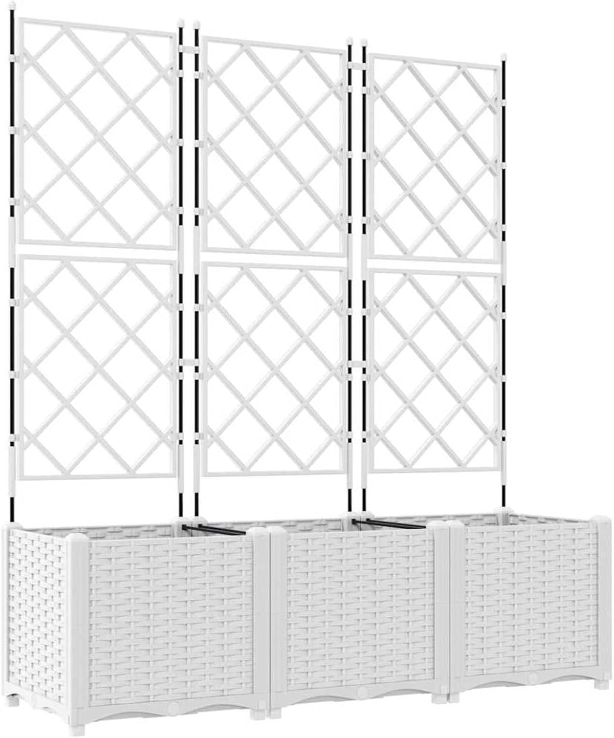 Gecheer Trellis 42002908 Tuinplantenbak, 3 stuks, wit, 120 x 40 x 143 cm, bloembak, bloembak, bloempot, voor balkon, tuin, terras, bloemen - QUORE