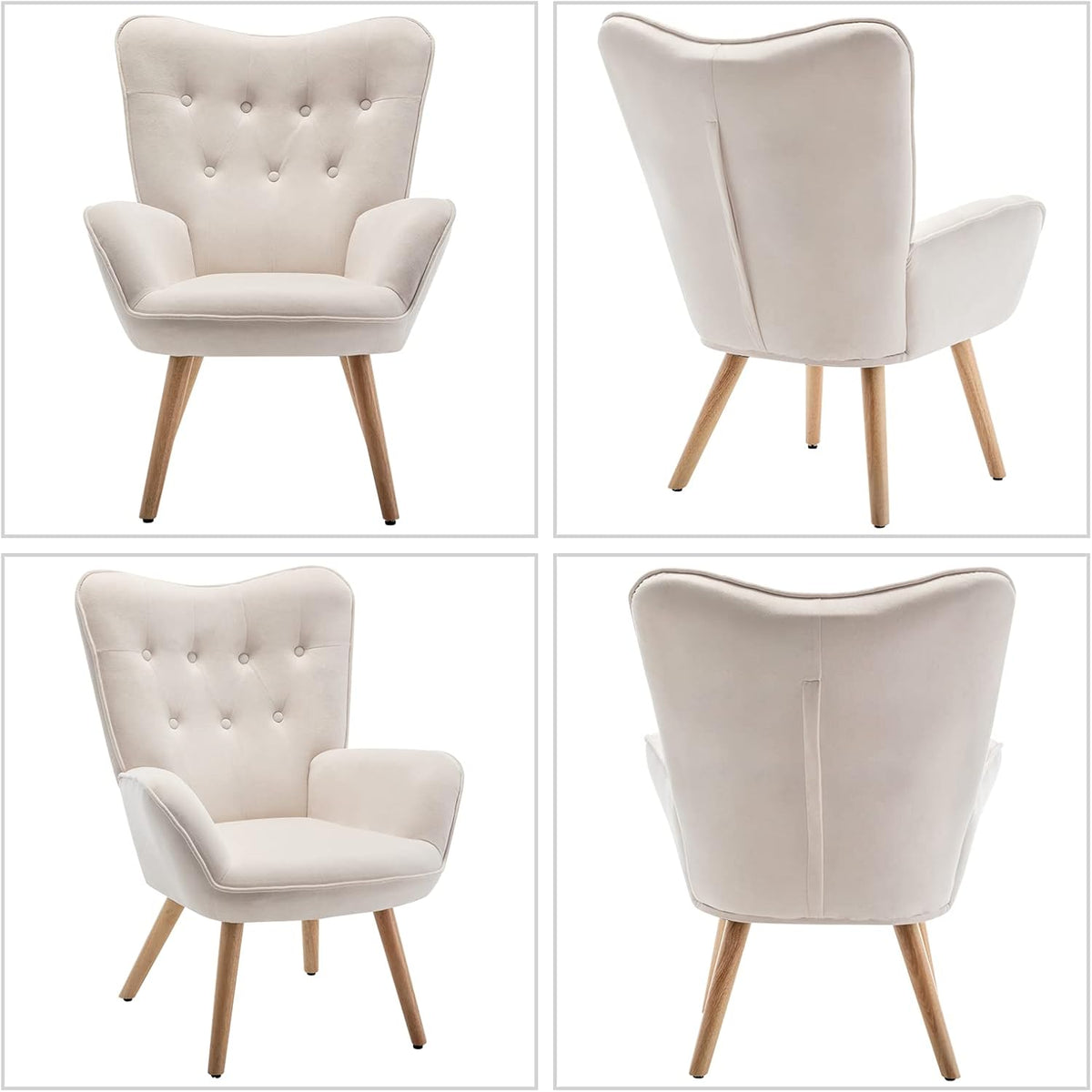 HollyHOME Comfortable Armchair with Footstool Coffee Chair Velvet Accent Chairs Cozy Relaxing Chairs Reading Chair Bedroom, Beige - QUORE