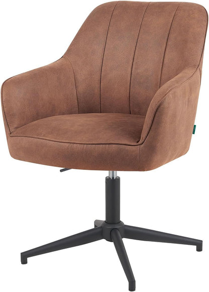 DUBI Möbel Mika-Elin Dining Room Chair, Brown, Frame 360° Rotatable, Height Adjustable, Metal Powder-Coated Matt Black - QUORE