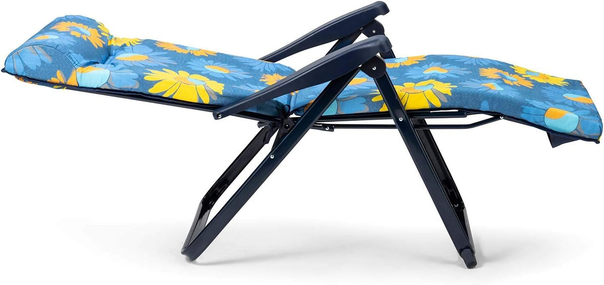Opvouwbare ligstoel, verstelbaar, gewatteerd, 86 x 62 x 114 cm, 6 posities, met anatomische kop, wasbare stof en stabiliserende poten voor meer veiligheid