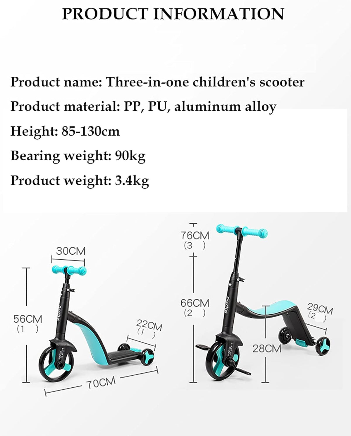 Children's Scooter, driewieler, multifunctionele kinderen balans scooter, drie-in-one kinderen scooter, geschikt voor jongens en meisjes van 1-6,Blauw