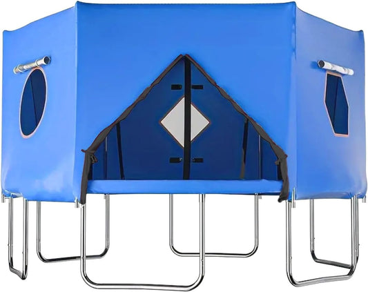 Trampoline Tent 427 cm Overkapping Afdekking, Trampoline Dak Accessoire voor Rechte Stangen met 6 Stangen, Bescherming tegen Zon en Wind, Geschikt voor Outdoor Gebruik (Blauw)