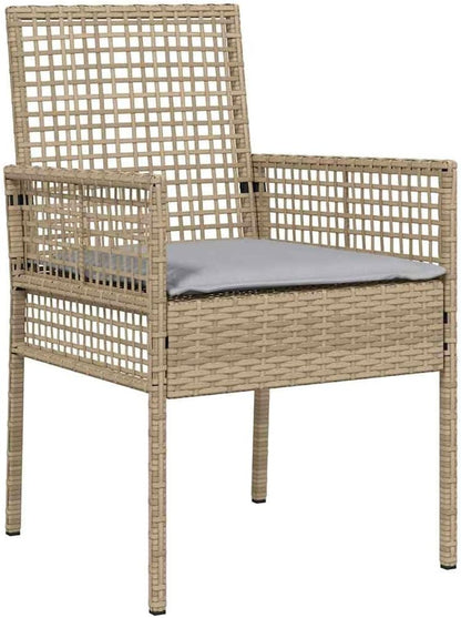 vidaXL Tuin eettafelset 3 pcs Beige poly rattan, Tuin en Terras, Modern Buiten Eetset, Stevige Poly Rattan meubels, Glazen Tafel, Lounge Groep, Zitplekken - QUORE