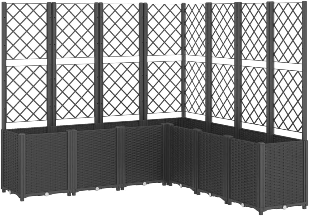 Planter with Trine Grate, Black, 160 x 160 x 140 cm, Rectangular Large Flower Pot for Indoor and Outdoor Use, Frost-Resistant, UV Protection - QUORE