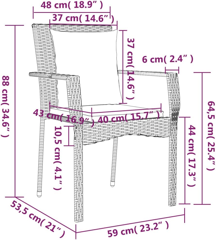 Lounge tuinmeubelen set terrasmeubels balkonmeubels tuinstoelen met kussens 2 stuks. Poly rotan zwart - QUORE