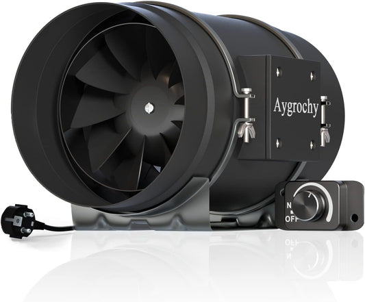Aygrochy 200 mm inline buisventilator met variabele snelheidscontrole, afvoerventilator voor verwarming, koeling, booster, groeitenten, hydroculturen, thuisgebruik, ventilatie en afvoerluchtventilator.