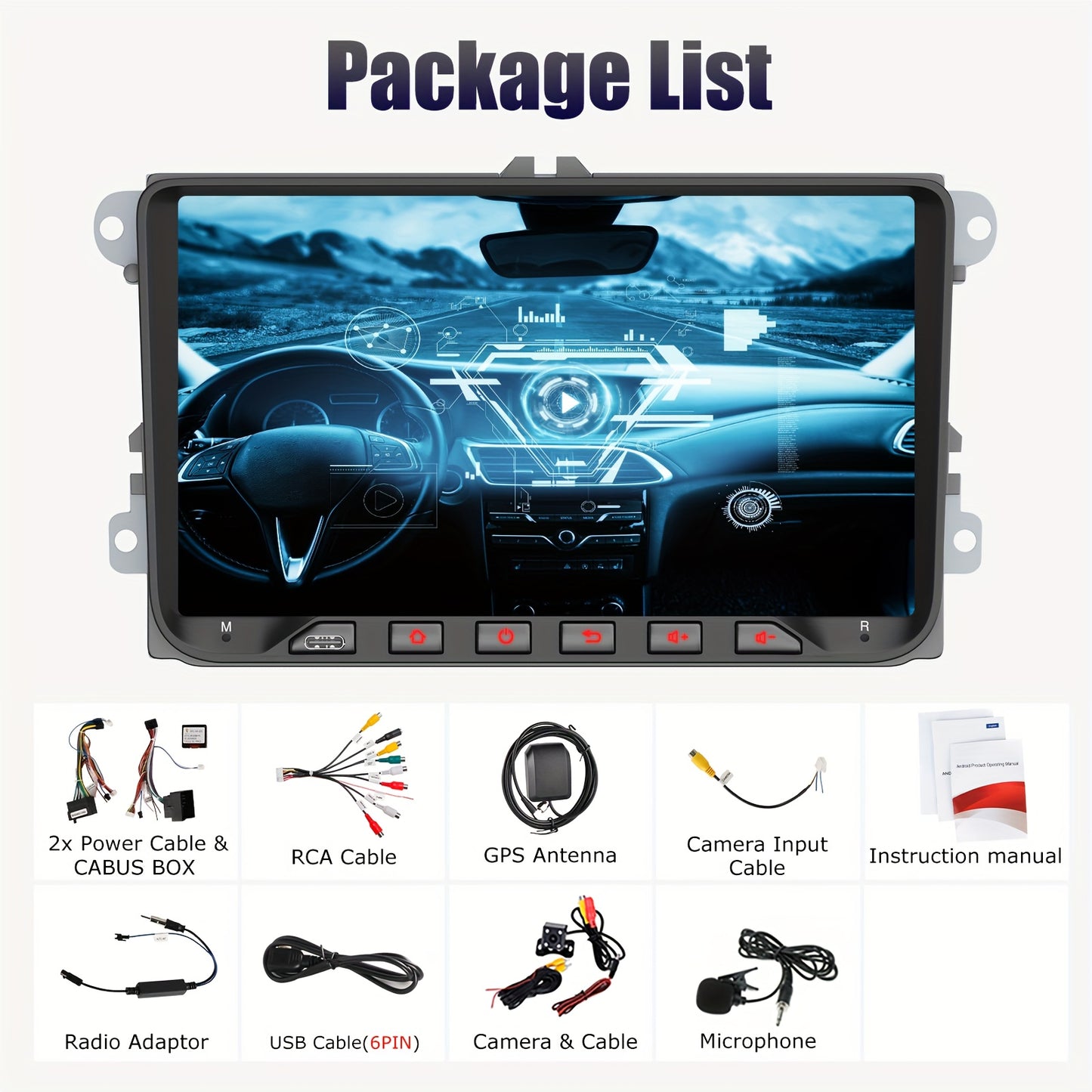 Multifunctionele Auto Multimedia Speler – Autostereo – Navigatiesysteem – Touchscreen Radio – Inbouw Dashboard Unit – 9 Inch IPS Scherm – Android 14 Met Wireless Carplay & Achteruitrijcamera