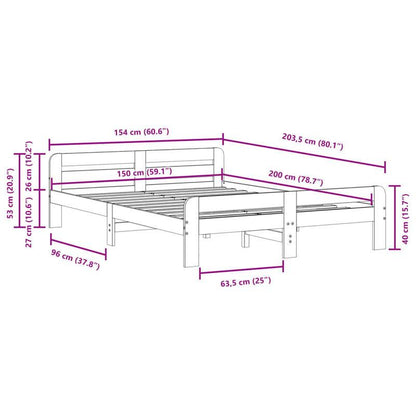 Bedframe – Tweepersoonsbed – Bed – Massief Houten Bed – Houten Ledikant – Dennehouten Materiaal – Geschikt Voor Matras 150x200 Cm – Stevig En Duurzaam