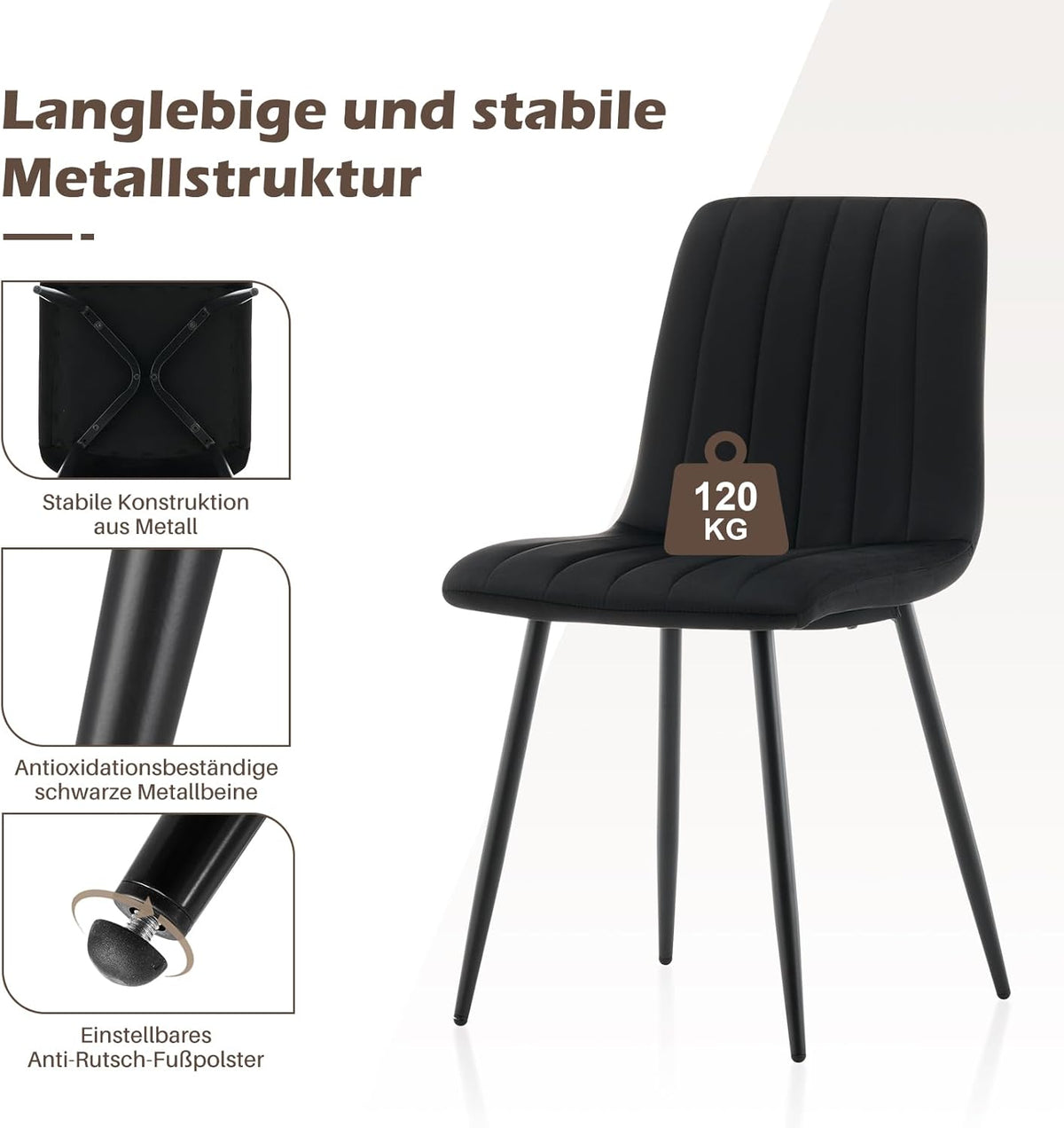 TUKAILAi Dining Chairs Set of 2 black velvet upholstered seat kitchen counter chairs with high back and metal legs, lounge reception chairs for home living room dining bedroom office - QUORE