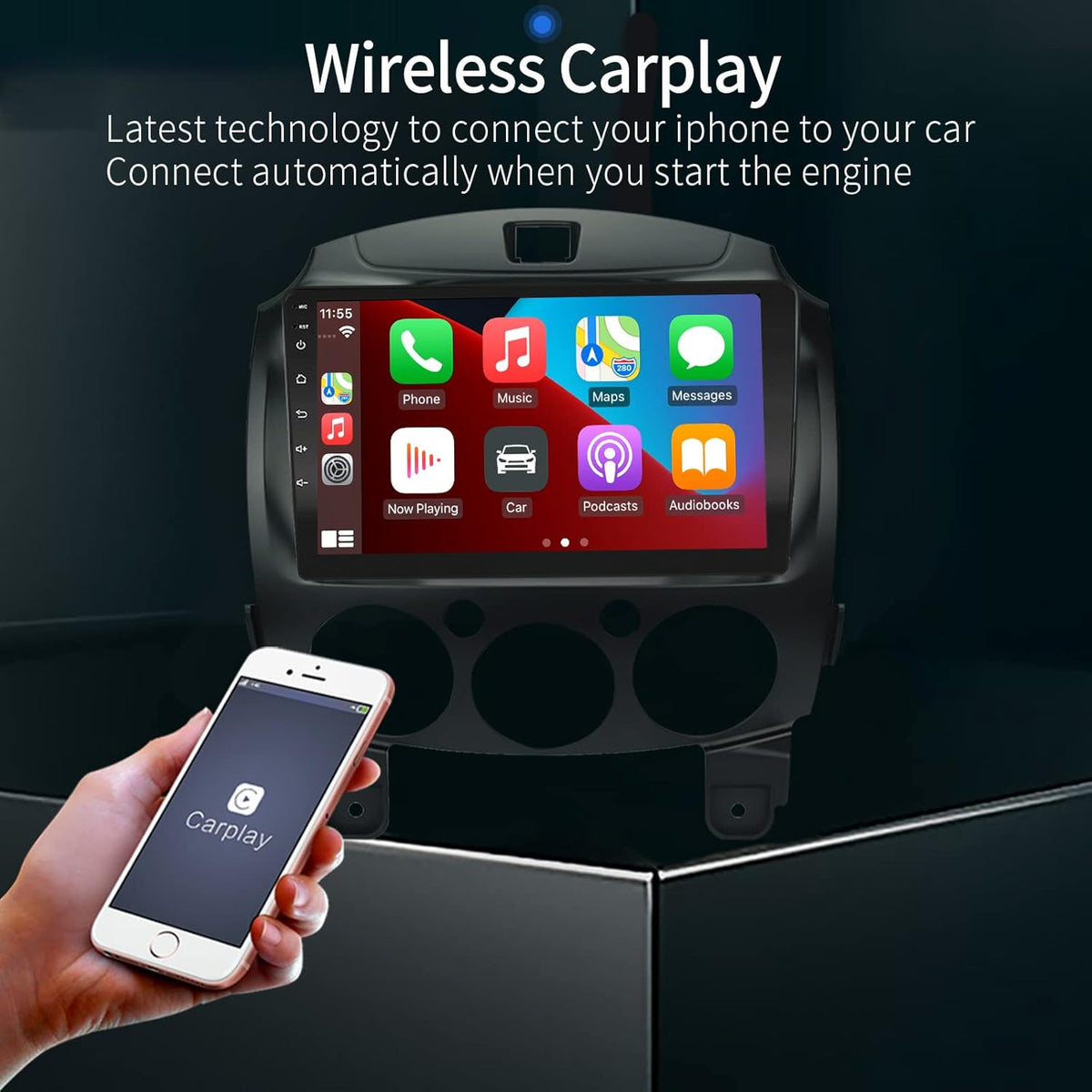 EZoneTronics Carplay Android Auto Radio Stereo voor Mazda 2 2008-2014 met 9 inch touchscreen High Definition GPS-navigatie Bluetooth Wifi USB Mirror Link Stuurbediening Speler