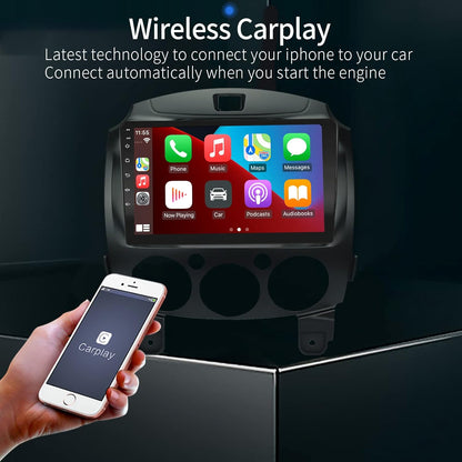 EZoneTronics Carplay Android Auto Radio Stereo voor Mazda 2 2008-2014 met 9 inch touchscreen High Definition GPS-navigatie Bluetooth Wifi USB Mirror Link Stuurbediening Speler