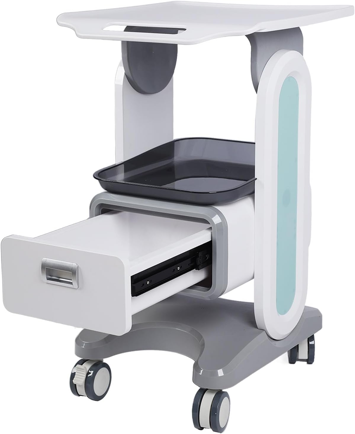 50 kg draagbare medische wagen met groot werkblad, enkele lade en universele rol voor schoonheidssalon, laboratorium, tandheelkundige kliniek