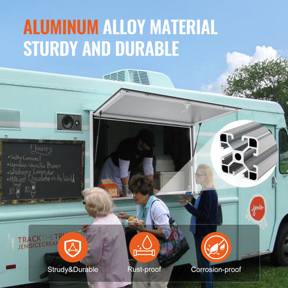 Foodtruck Luifel – Serveerruit – Uitgifteraam – Verkoopkraam Raam – Schuifraam – Aluminium Frame – 48"x36" – Hydraulische Steunen – Met Slot & Zonnescherm