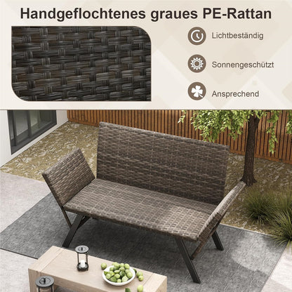 Polyrattan Tuinbank – Tuinbankje – Balkonbank – Buitenbank – Tuinbank Met Verstelbare Armleuningen – Met Sneldrogend Schuimkussen & Verstelbare Rugleuning – 178 x 59 x 89 cm – Grijs