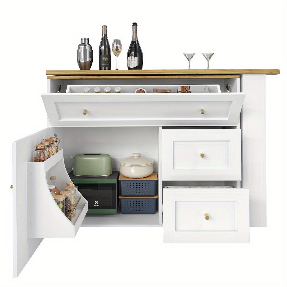 Uitklapbare Bartafel – Bar Tafel – Statafel – Keukeneiland – Bistrotafel – Wit Met Metaal – Uitschuifbaar 138-204 cm – Met Opbergruimte En Snackrek