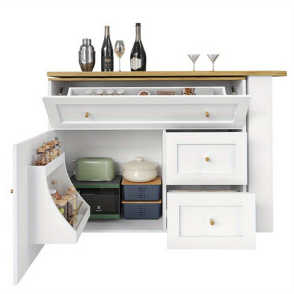 Uitklapbare Bartafel – Bar Tafel – Statafel – Keukeneiland – Bistrotafel – Wit Met Metaal – Uitschuifbaar 138-204 cm – Met Opbergruimte En Snackrek