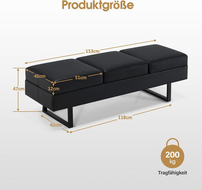 BarberPub 3 Seater Spa Salon, Width 153 cm, Wake Sofa Barber Shop, Upholstered for Bedroom, Bed for Living Room, Hairdressing Furniture W513 (Black/Faux Leather) - QUORE