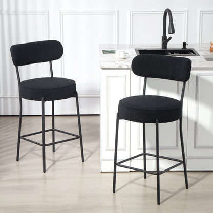 Barkrukken – Barkruk Set – Barstoelen – Hoge Stoelen – Keukenstoelen – Zwart Metalen Frame – Gewatteerd Zitvlak Met Fleece Bekleding