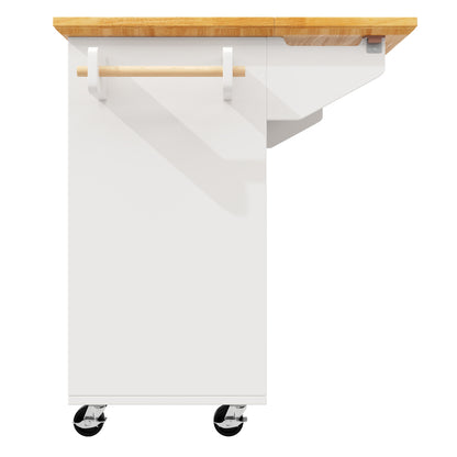 White Modern Mobile Kitchen Island Cabinet with Adjustable Shelves, Double Doors & 5 Drawers - Heavy-Duty Metal Construction, Pull-Out Kitchen Cart with Towel Rack & Spice Rack, Rolling Storage Cabinet with Black Legs, Space-