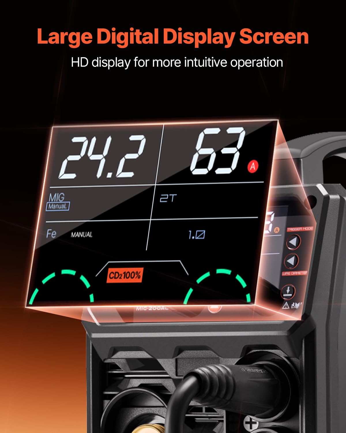 VEVOR MIG Welding Machine, 200 A, Syergetic Welding Machine, Portable MIG Gas Free 5-in-1 Gas Free Welding Machine, with IGBT Inverter Technology, LCD Display, TIG Lift Flashlight Not Included