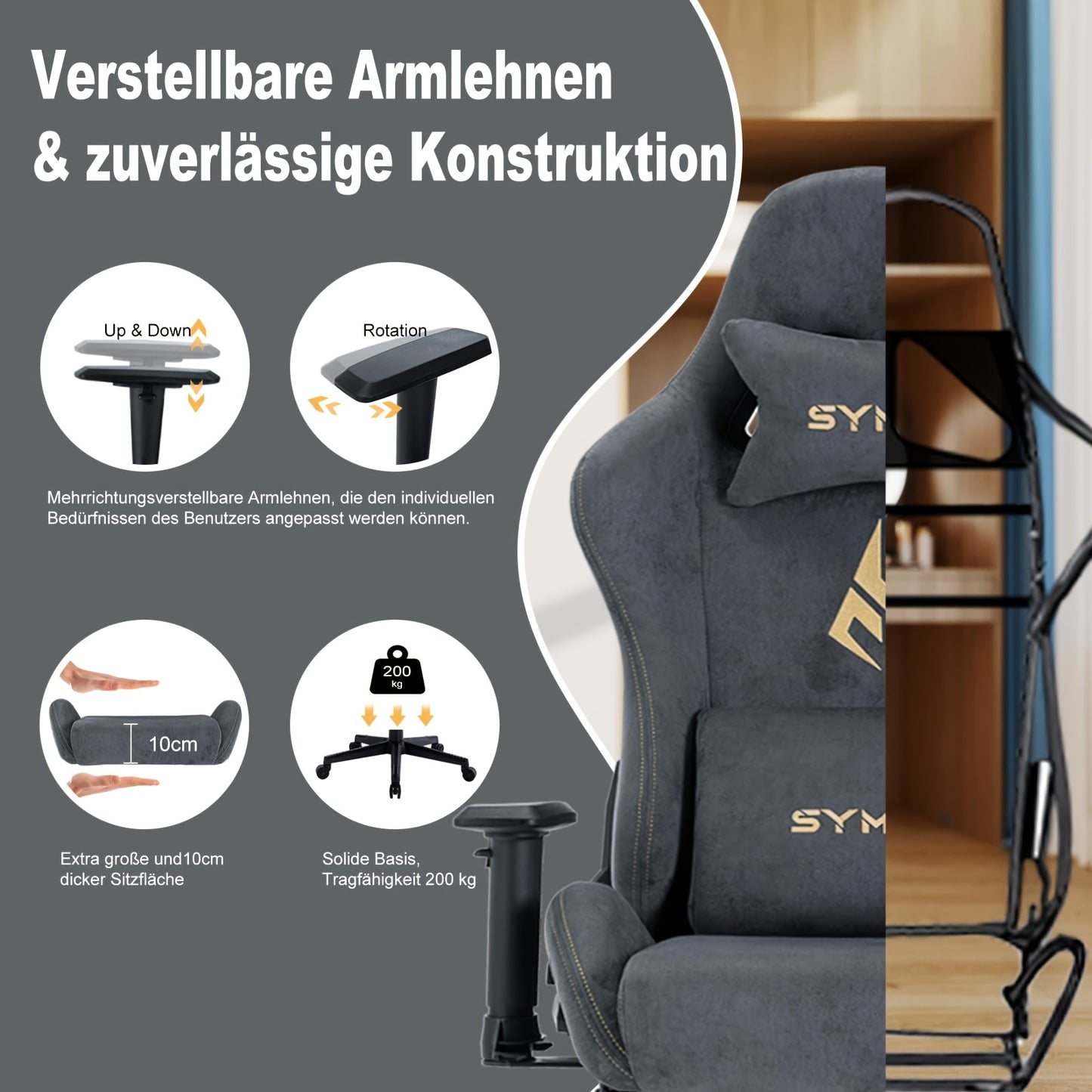 Gamingstoel – Gamestoel – Bureaustoel – Gaming Chair – Game Stoel – Verstelbare Zithoogte – Draaibare Vijfwielige Basis – Ergonomisch Comfort – Duurzame Constructie – Grijs