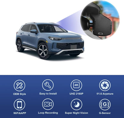 Fitcamx Dashcam 4K Geschikt voor Volkswagen Tiguan MK3 2024 2025 2026 (HD2-6766), OEM Auto Camera, 2160P UHD Video Wifi, Parkeermonitor, G-Sensor, Loop Opname, WDR Dash Cam Car, Plug&Play, 64GB Kaart