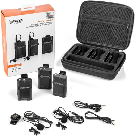 Draadloze lavaliermicrofoonset – Reversmicrofoon – Clipmicrofoon – Draadloze microfoonset – Interviewmicrofoon – 3-Delig, 2 Microfoons + 1 Ontvanger – 2,4 GHz Draadloos Tot 60 Meter