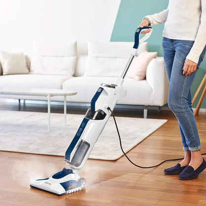 Polti Vaporetto 3 Clean_Blue Stofzuiger met draagbare stoomreiniger, 3 producten in 1, 14 accessoires, 3 stoominstellingen, cycloonafzuiging zonder zak, wit/blauw
