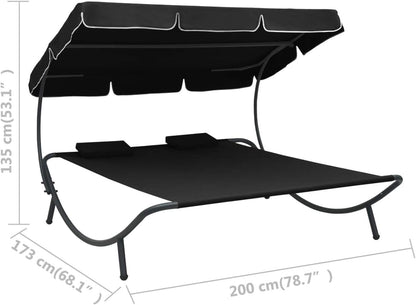 Dubbele Ligstoel – Zonnebank – Tuinbed – Lounger – Ligbed – Weerbestendig Oxford Stof – Groot Zonnedak 200x173x135 cm