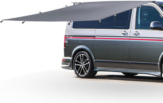 Luifel, zonnezeil met bies, zonnezeil caravan, kederrail (4-6 mm), V-w T4, T5, T6, reservedoek geeft 250 x 250 cm, voortent caravan, autovoortent, must-have voor campers