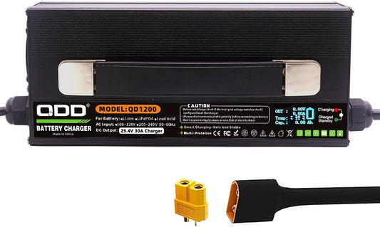 29,4 V 30 A Li-ion Acculader – Batterijlader – Oplader – Lithium Accu Lader – DC Acculader – 4-Traps Intelligent Laadmodus – Ventilator Koeling & OLED-Display