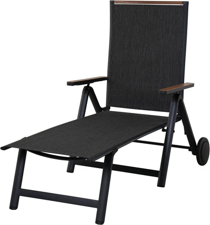 Grand patio Ligstoel, inklapbaar, aluminium ligstoel met 6-voudig verstelbaar, mesh-weefsel, weerbestendig, relaxstoel voor balkon, terras (zwart)