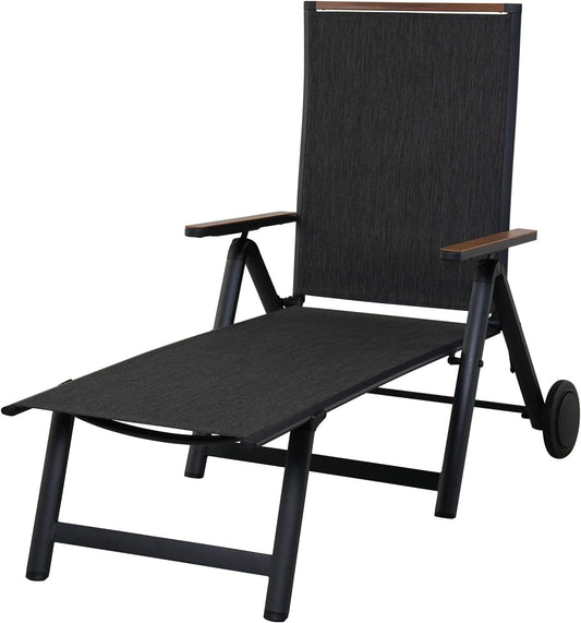 Grand patio Ligstoel, inklapbaar, aluminium ligstoel met 6-voudig verstelbaar, mesh-weefsel, weerbestendig, relaxstoel voor balkon, terras (zwart)