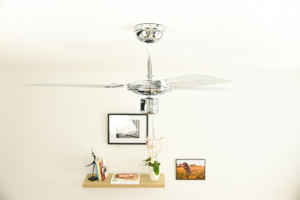 Plafondventilator – Ventilator – Plafondwaaier – Plafondfan – Industrieel Design In Chroom – Ø 122 Cm, Trekschakelaar