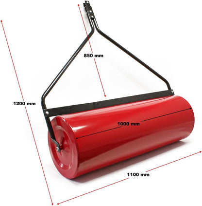 Wiltec gazonwals 35x100 cm voor gazontractor, vulbare tuinwals voor het onderhouden van tuingazon, gazonroller voor tuin en gras, tuinroller met vuilschraper voor tuinverzorging