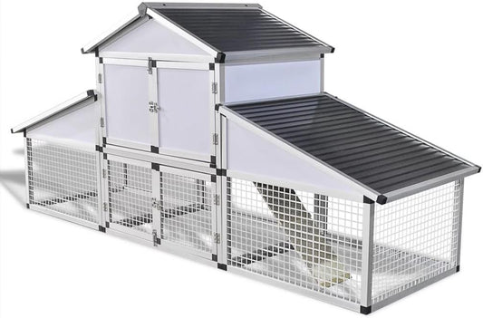 Outdoor Chicken Coop Large with Closed Door and Open Space with Box and Nest Made of Aluminium