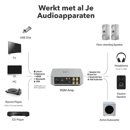 WiiM Amp: Multiroom Streaming Versterker | Compatibel met AirPlay, Google Cast, Alexa | HDMI, Spraakbesturing | Stream vanaf Spotify, Amazon Music, Tidal & Meer | Zilver