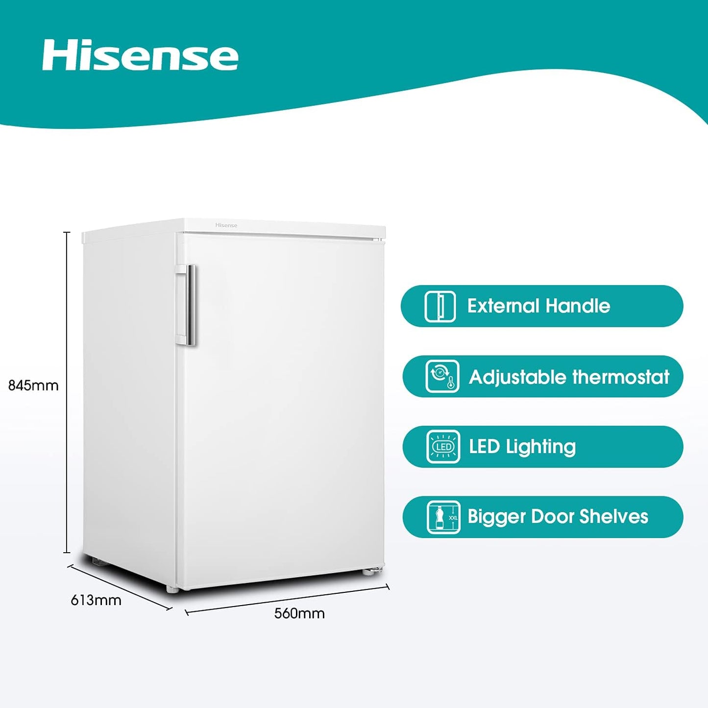 Hisense RL170D4BWE Refrigerator, 1 Door, Free Installation, Class E, 133 L, Height 84.5 cm x Width 56 cm, White, Fruit and Vegetable Drawer, Reversible Door, LED Lighting, Integrated Handle - QUORE