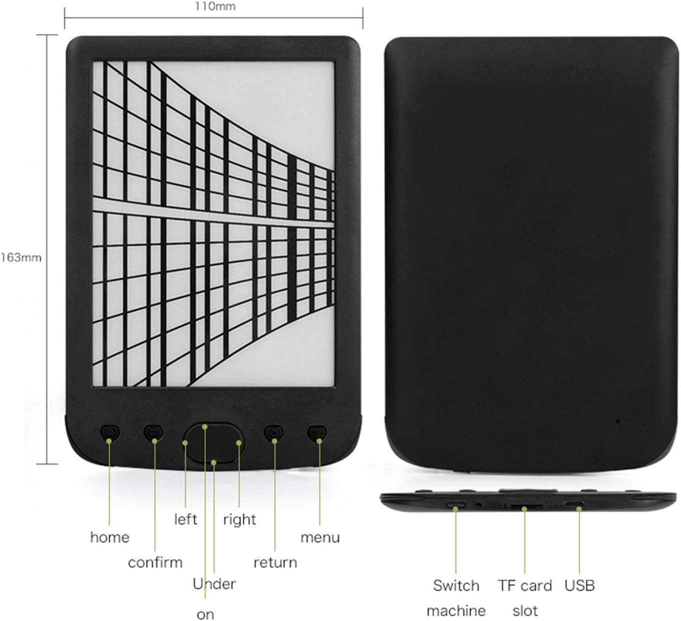 E-Book Reader 6, Niet-verblindende en Oogvriendelijke E-reader HD-touchscreen E-Ink-technologie, Ingebouwde 8GB ROM en 32GB TF-kaartuitbreiding