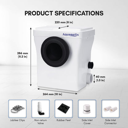 Aquamatix Cubo 400W Broyeur 110L/min Vuilwaterpomp voor toilet, wastafel, en badkuip met koolstoffilter, 8m Verticaal pompen