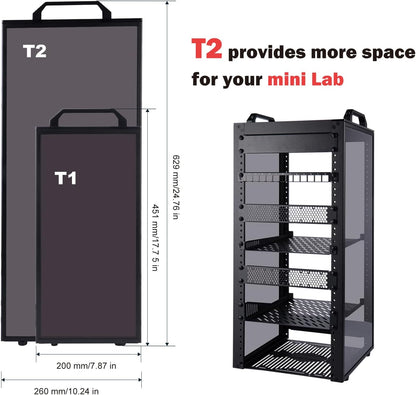 GeeekPi DeskPi RackMate T2, 10 Inch 12U Serverkast, 260mm Diepte Mini Rack met Rack Shelf, Leeg Panel & Patch Panel, voor 10 Inch AV, NAS en Server Equipment (Zwart)