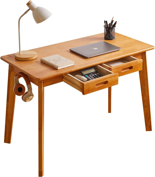Wood Writing Desk met Lade en Hangende Staaf, Kleine Computerbureautafel, 39x20x30inch Werkbureau, Studiebureau, Kleine Houten Eettafel Kersenhout Kleur YD-WD01N