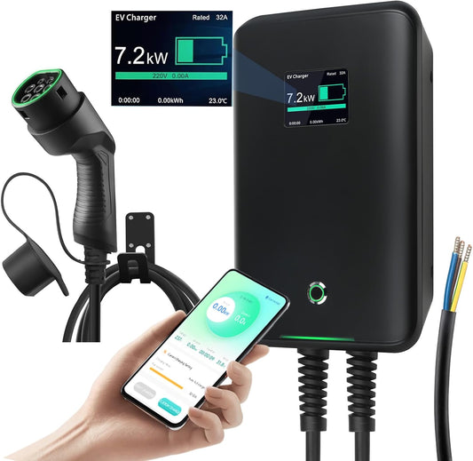 Laadstation elektrische auto – Wallbox EV – Oplader – Type 2 lader – Elektrisch voertuig lader – 7 kW vermogen – App-bediening en IP66 waterdicht